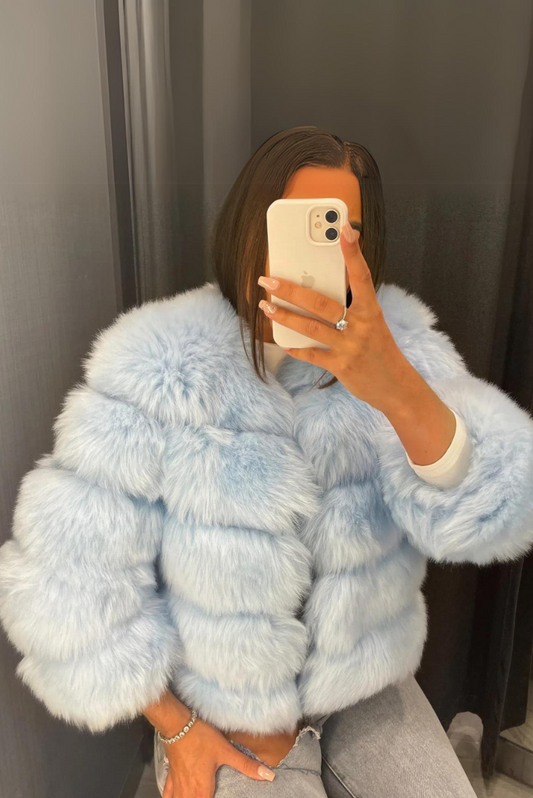 Isla Faux Fur Coat- Sky Blue