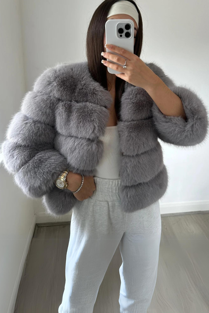 Isla Faux Fur Coat- Grey