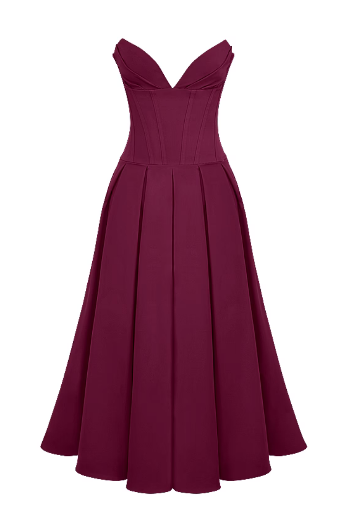 Katherine Corset Midi dress- Wine