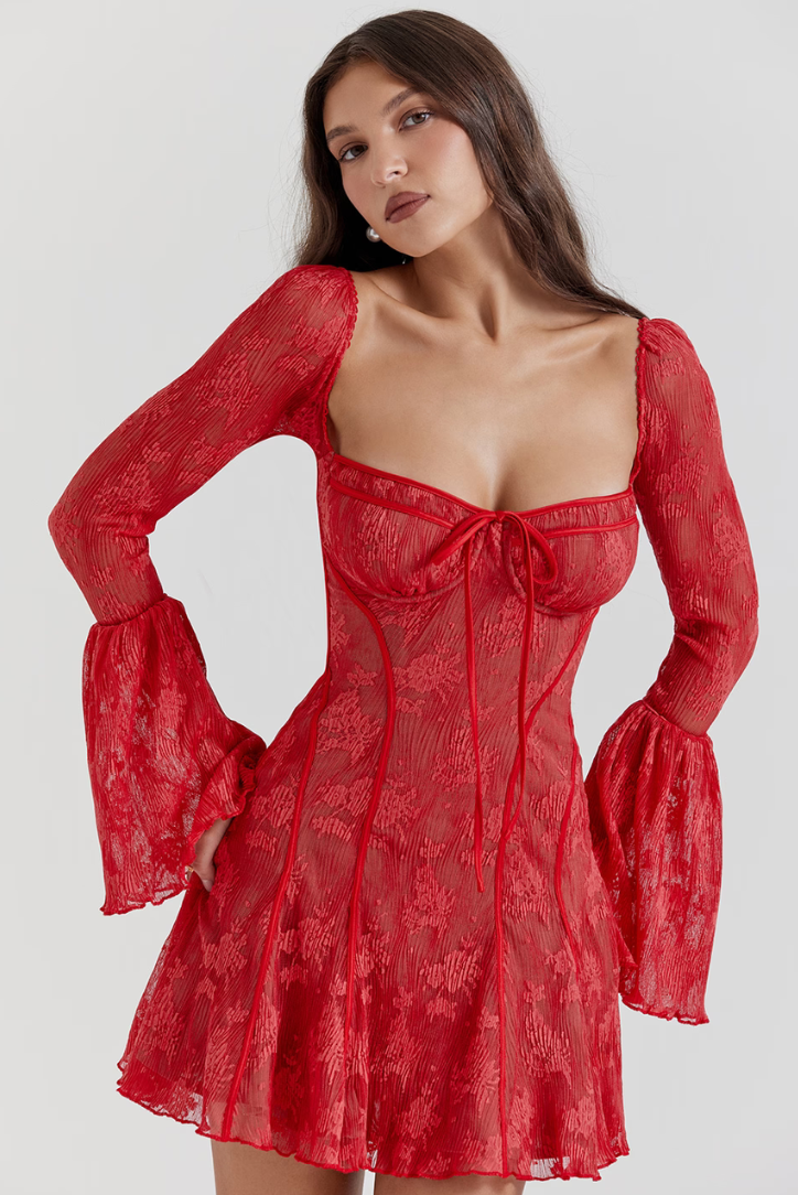 Bianca Lace Mini dress- Red