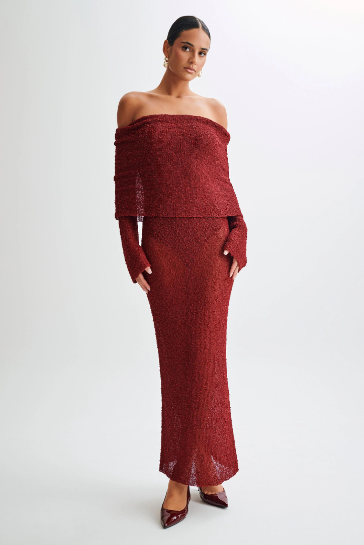 Elle Boucle Maxi dress - Crimson