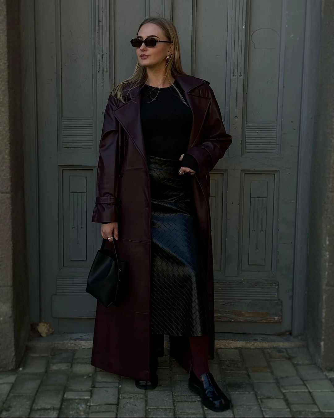 Missy Tricot Faux Leather Burgundy Trench Coat