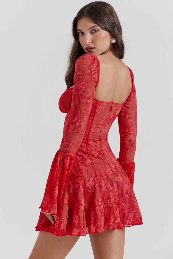 Bianca Lace Mini dress- Red