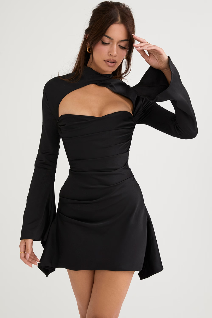 Abella Satin Mini dress- Black