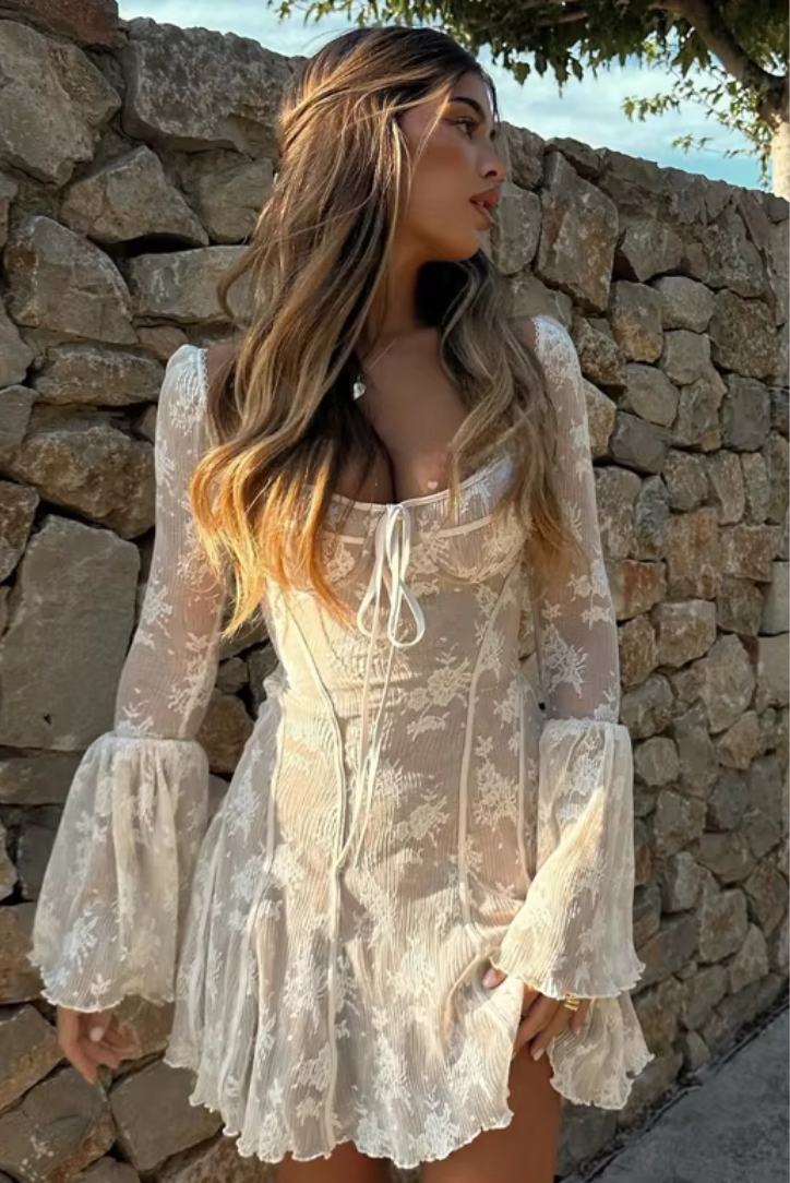 Deyla Lace Mini- Ivory dress