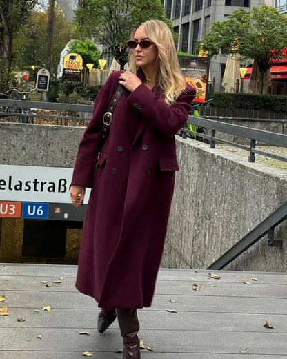 Alma Double Breasted Coat in Burgundy