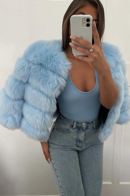 Isla Faux Fur Coat- Sky Blue