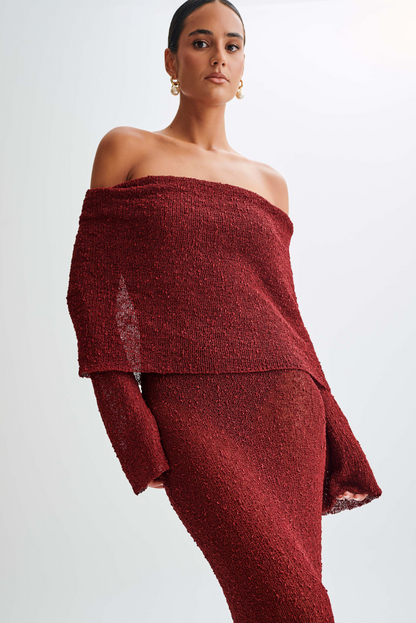 Elle Boucle Maxi dress - Crimson