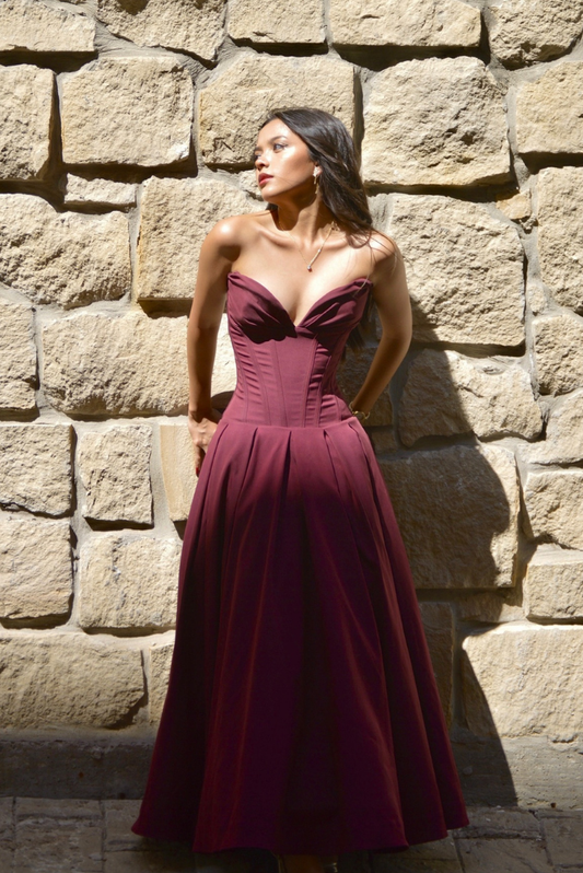 Katherine Corset Midi dress- Wine