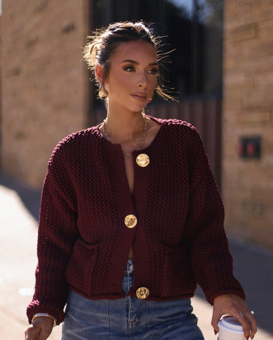 Dalena Burgundy Knit Cardigan