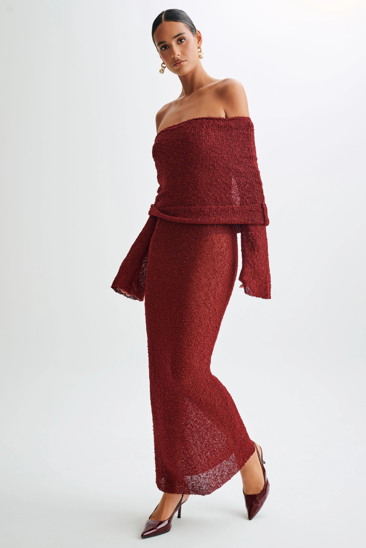 Elle Boucle Maxi dress - Crimson