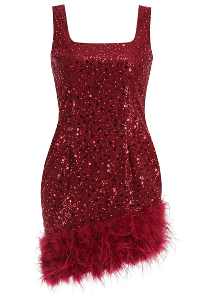 Rosa Feather Mini dress - Red