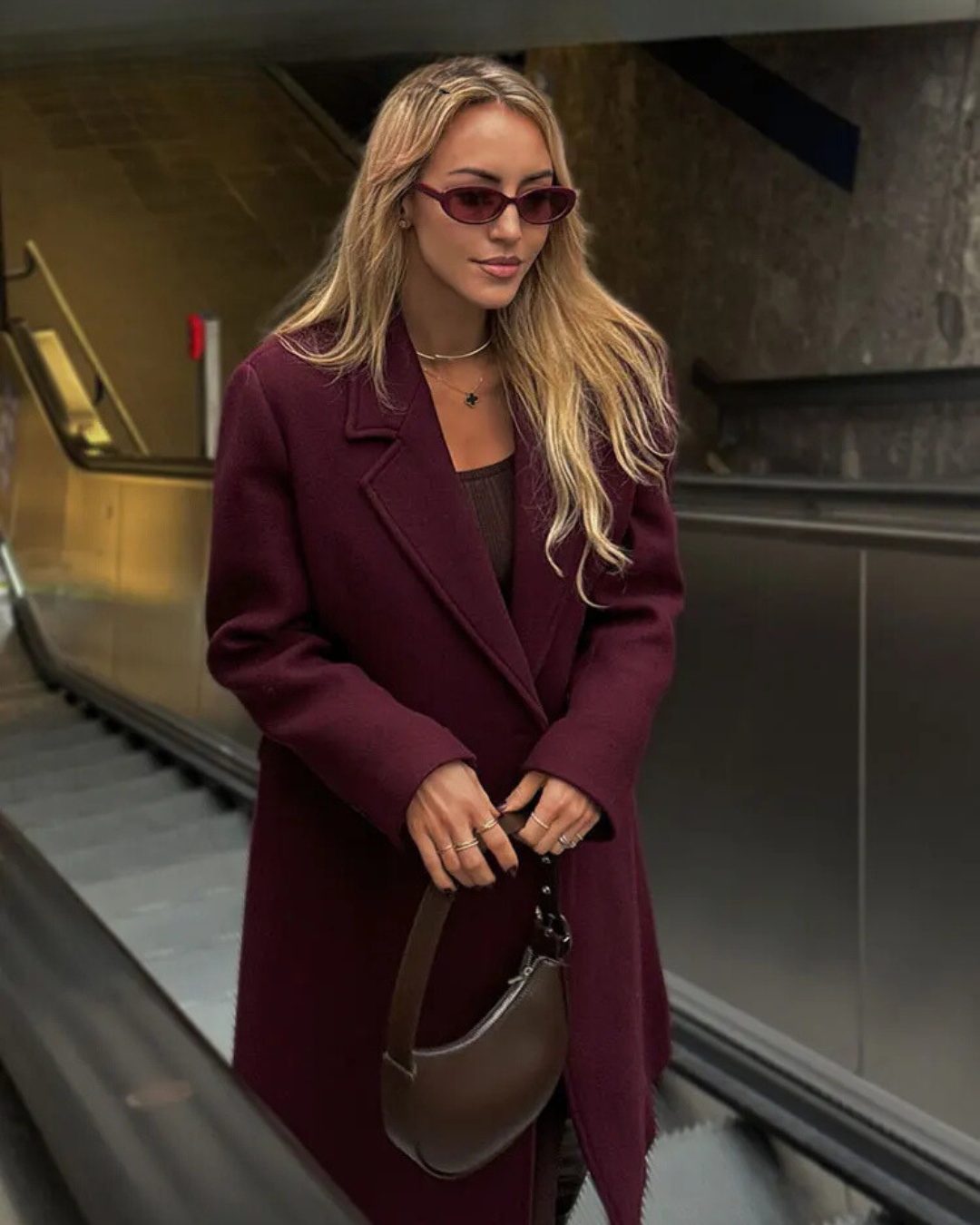 Alma Double Breasted Coat in Burgundy