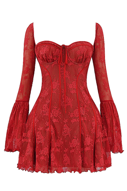 Bianca Lace Mini dress- Red