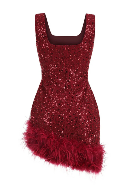 Rosa Feather Mini dress - Red