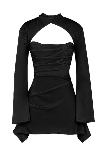 Abella Satin Mini dress- Black