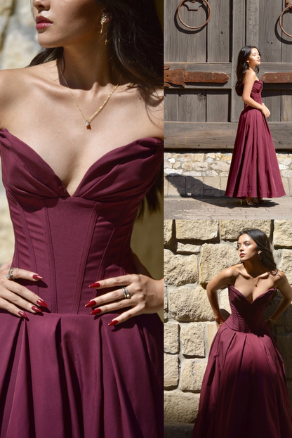 Katherine Corset Midi dress- Wine