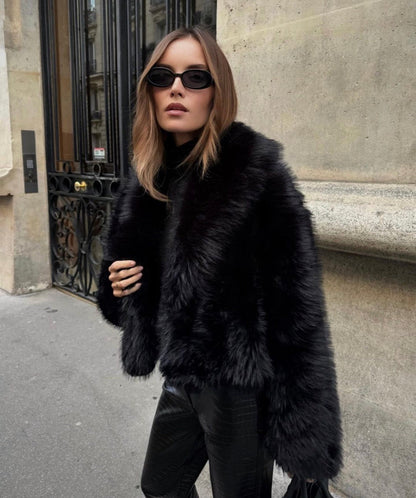 Ferry Black Faux Fur Lapel Coat