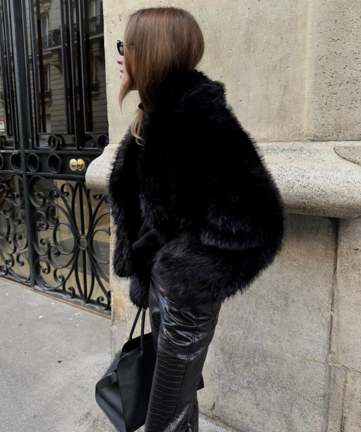 Ferry Black Faux Fur Lapel Coat