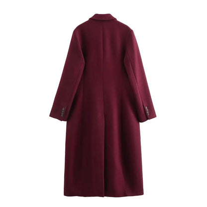 Alma Double Breasted Coat in Burgundy