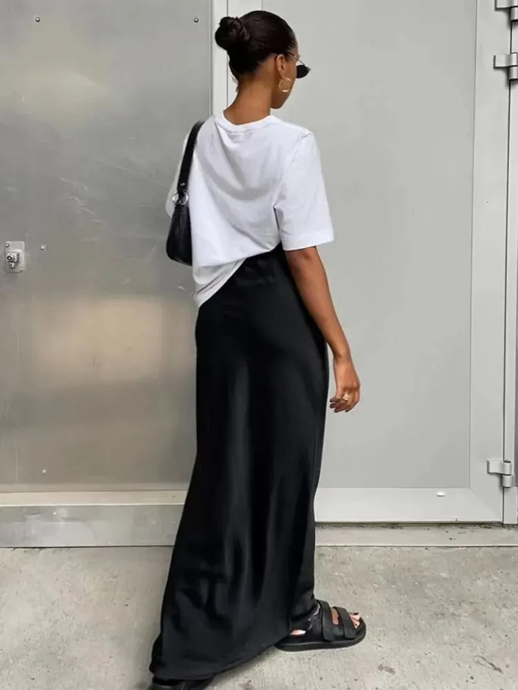 D Satin Maxi Skirt