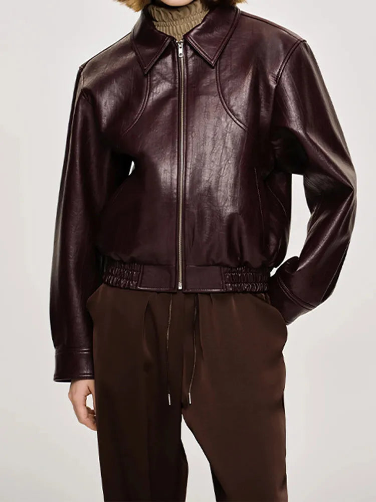 Wise Burgundy faux Leather Jacket