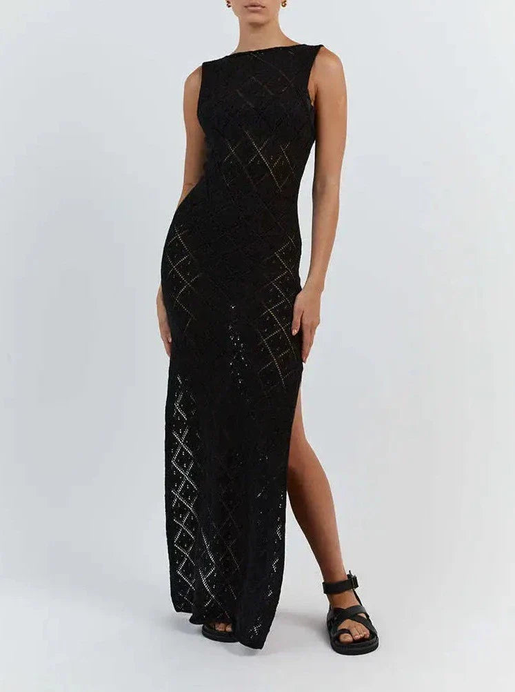 Camara Resort Sheer Crochet Slit Maxi Dress