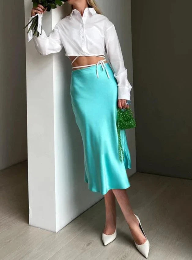 Zoe Satin Midi Skirt