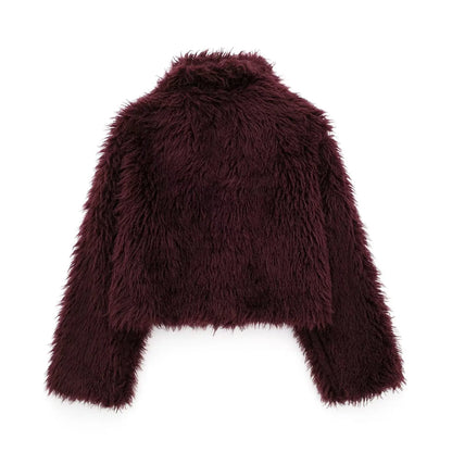 Skyla Faux Fur Coat in Burgundy