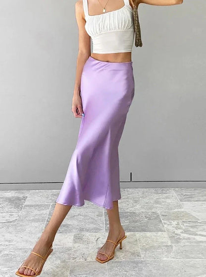 Zoe Satin Midi Skirt