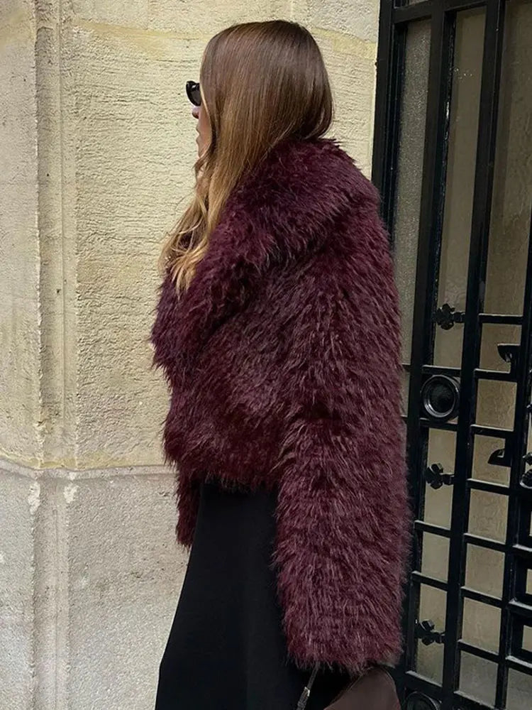 Skyla Faux Fur Coat in Burgundy