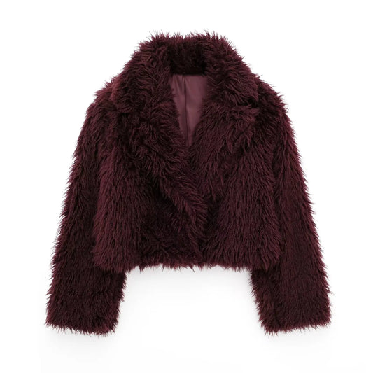 Skyla Faux Fur Coat in Burgundy