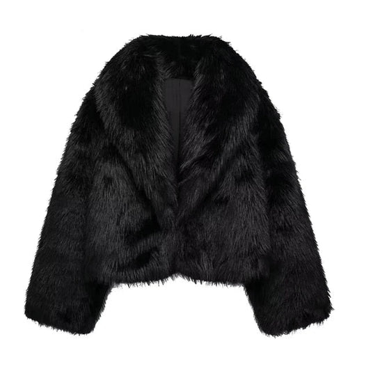 Ferry Black Faux Fur Lapel Coat